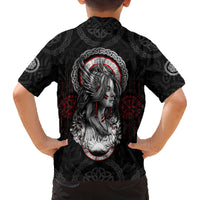 Viking Shieldmaiden Family Matching Off Shoulder Maxi Dress and Hawaiian Shirt with Viking Compass Vegvisir - Wonder Print Shop