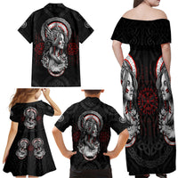 Viking Shieldmaiden Family Matching Off Shoulder Maxi Dress and Hawaiian Shirt with Viking Compass Vegvisir - Wonder Print Shop