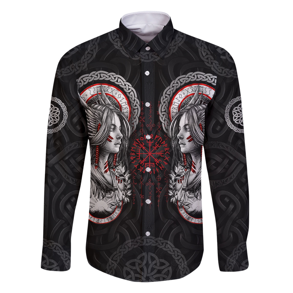 Viking Shieldmaiden Family Matching Off Shoulder Maxi Dress and Hawaiian Shirt with Viking Compass Vegvisir - Wonder Print Shop