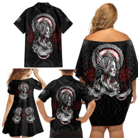 Viking Shieldmaiden Family Matching Off Shoulder Short Dress and Hawaiian Shirt with Viking Compass Vegvisir - Wonder Print Shop