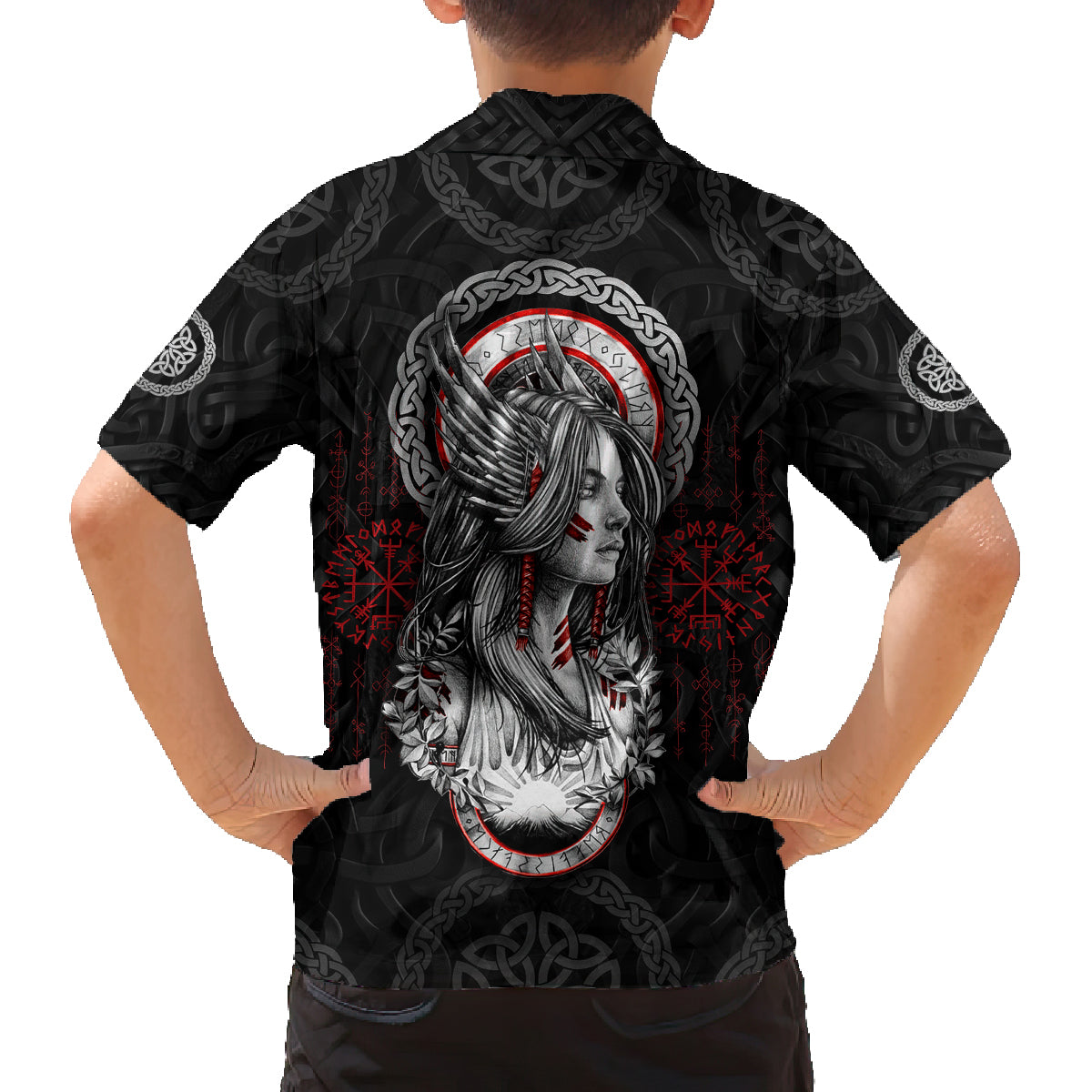 Viking Shieldmaiden Family Matching Puletasi Dress and Hawaiian Shirt with Viking Compass Vegvisir - Wonder Print Shop