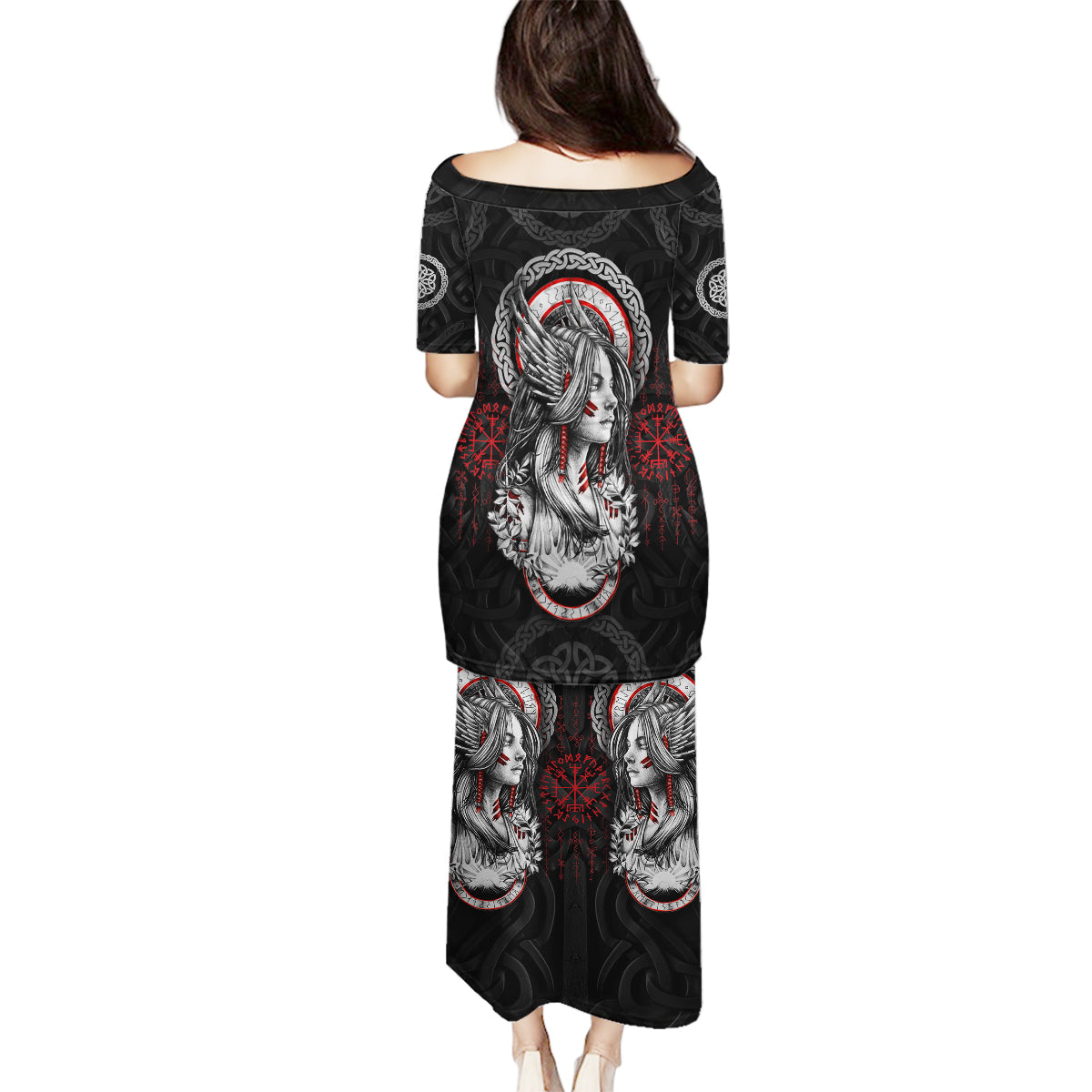 Viking Shieldmaiden Family Matching Puletasi Dress and Hawaiian Shirt with Viking Compass Vegvisir - Wonder Print Shop