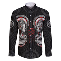 Viking Shieldmaiden Family Matching Short Sleeve Bodycon Dress and Hawaiian Shirt with Viking Compass Vegvisir - Wonder Print Shop