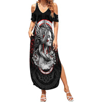 Viking Shieldmaiden Family Matching Summer Maxi Dress and Hawaiian Shirt with Viking Compass Vegvisir - Wonder Print Shop
