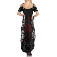Viking Shieldmaiden Family Matching Summer Maxi Dress and Hawaiian Shirt with Viking Compass Vegvisir - Wonder Print Shop
