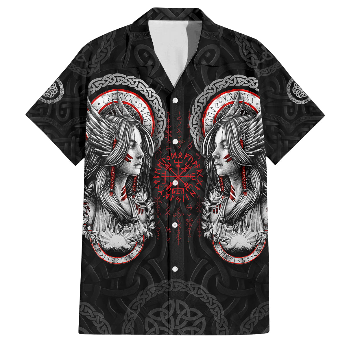 Viking Shieldmaiden Family Matching Tank Maxi Dress and Hawaiian Shirt with Viking Compass Vegvisir - Wonder Print Shop