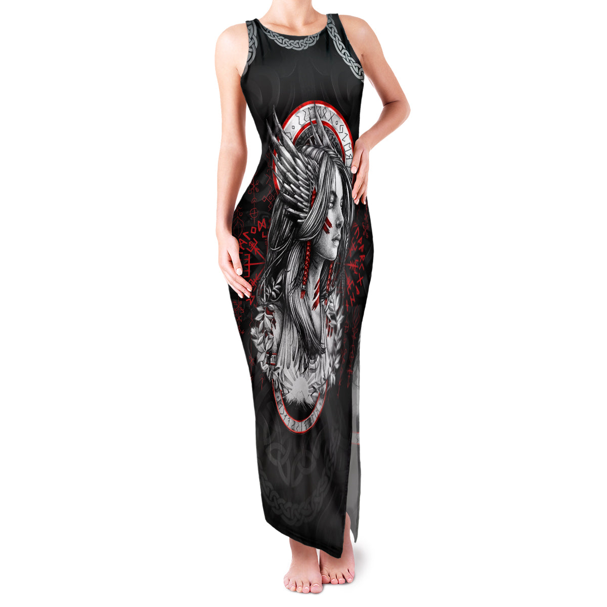 Viking Shieldmaiden Family Matching Tank Maxi Dress and Hawaiian Shirt with Viking Compass Vegvisir - Wonder Print Shop