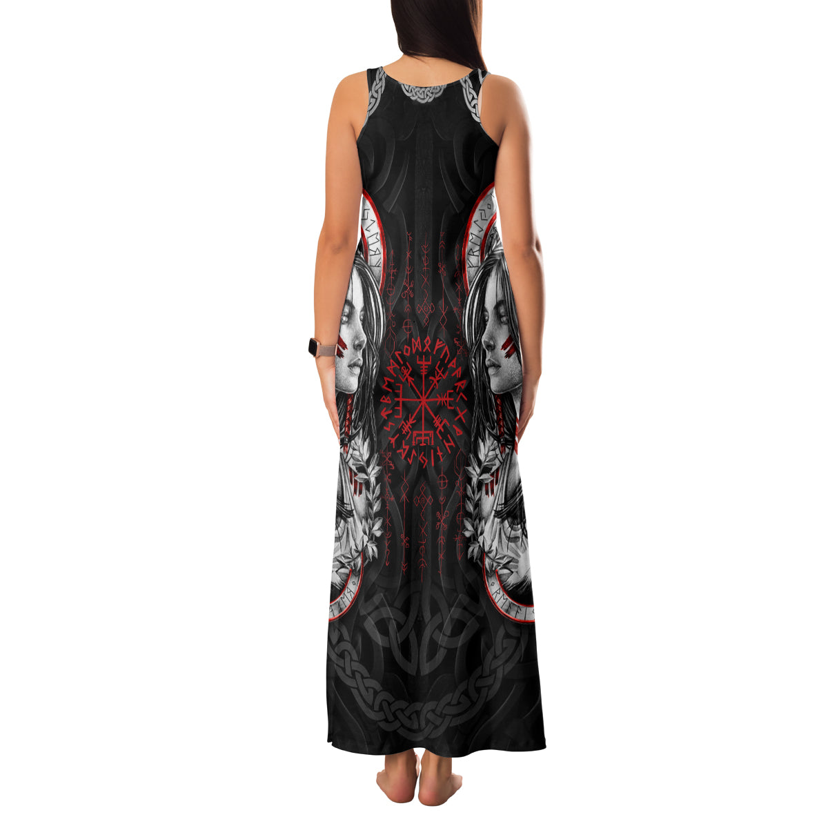 Viking Shieldmaiden Family Matching Tank Maxi Dress and Hawaiian Shirt with Viking Compass Vegvisir - Wonder Print Shop