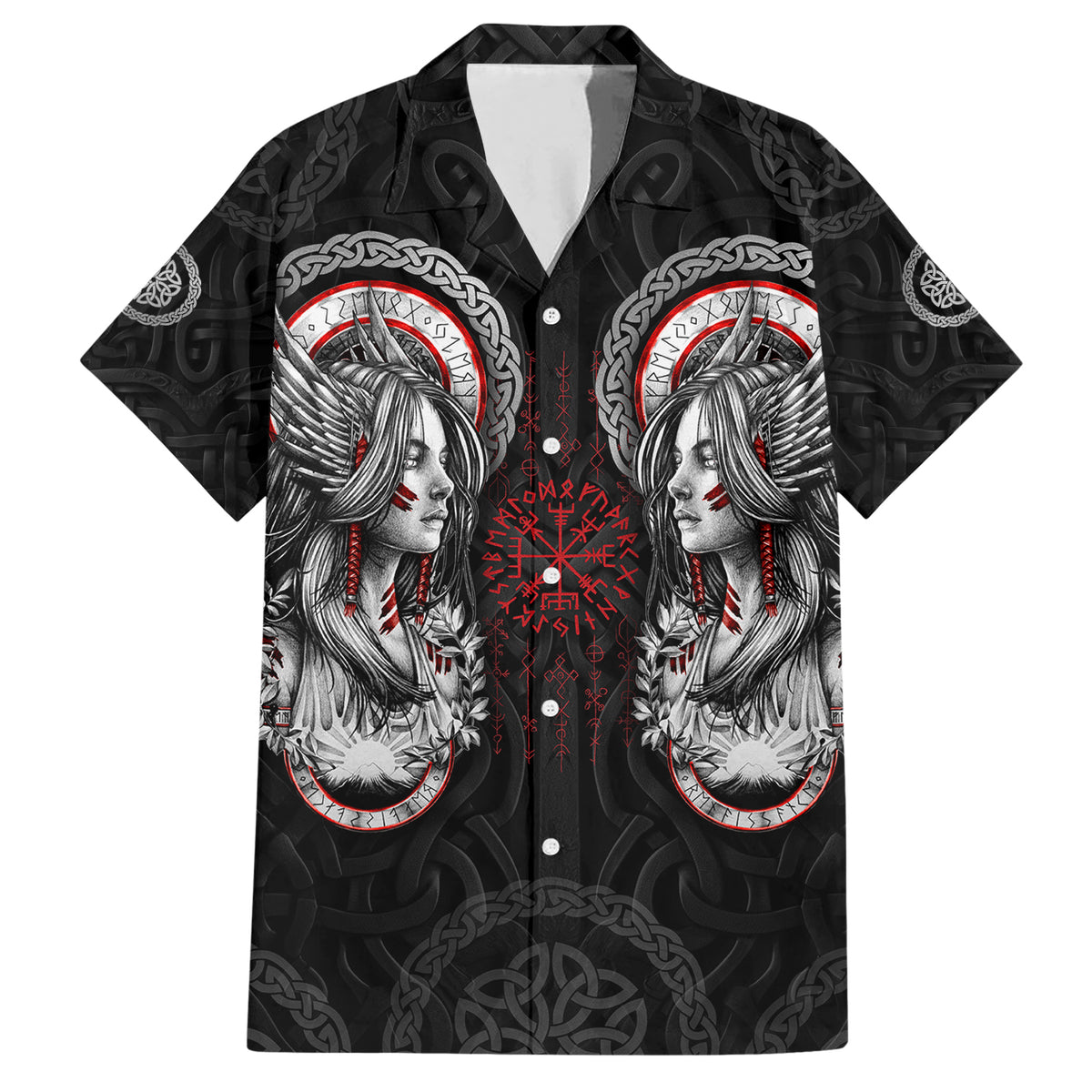 Viking Shieldmaiden Hawaiian Shirt with Viking Compass Vegvisir - Wonder Print Shop