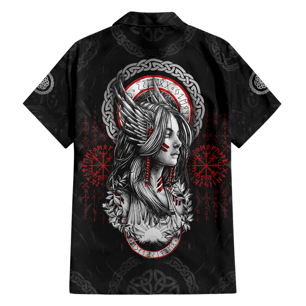 Viking Shieldmaiden Hawaiian Shirt with Viking Compass Vegvisir - Wonder Print Shop