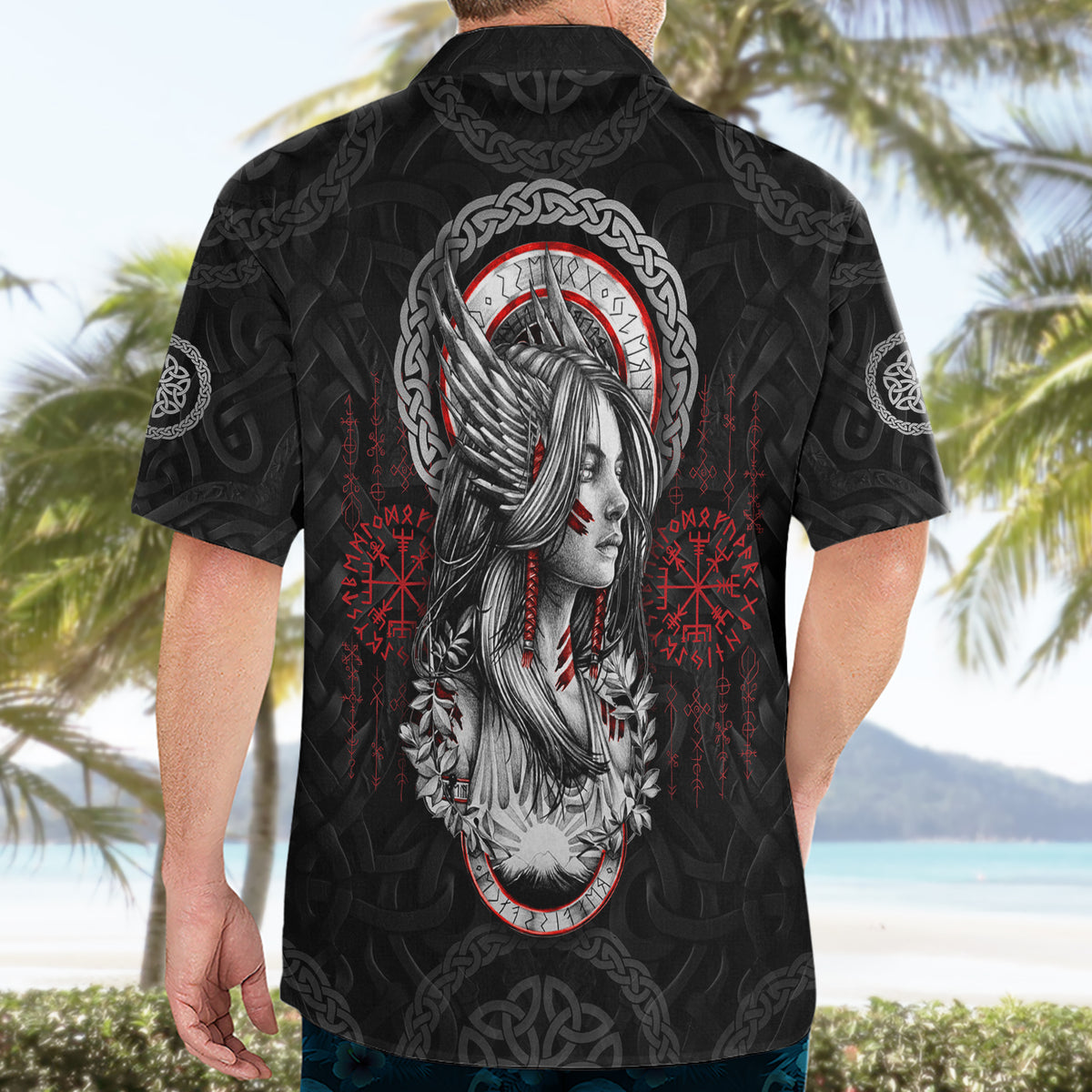 Viking Shieldmaiden Hawaiian Shirt with Viking Compass Vegvisir - Wonder Print Shop