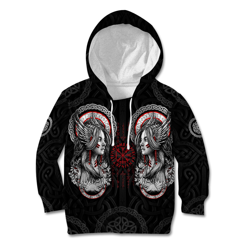 Viking Shieldmaiden Kid Hoodie with Viking Compass Vegvisir - Wonder Print Shop