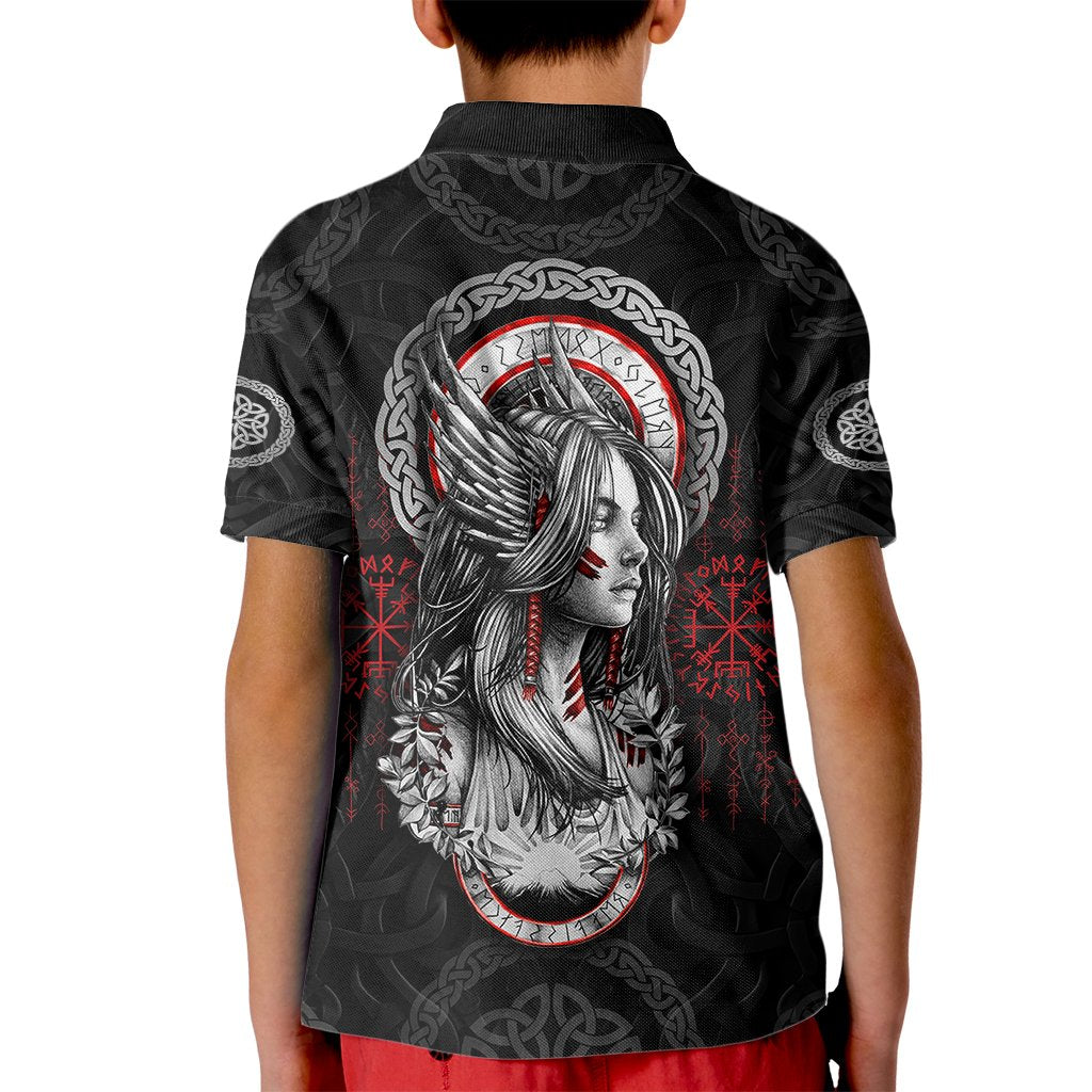 Viking Shieldmaiden Kid Polo Shirt with Viking Compass Vegvisir - Wonder Print Shop