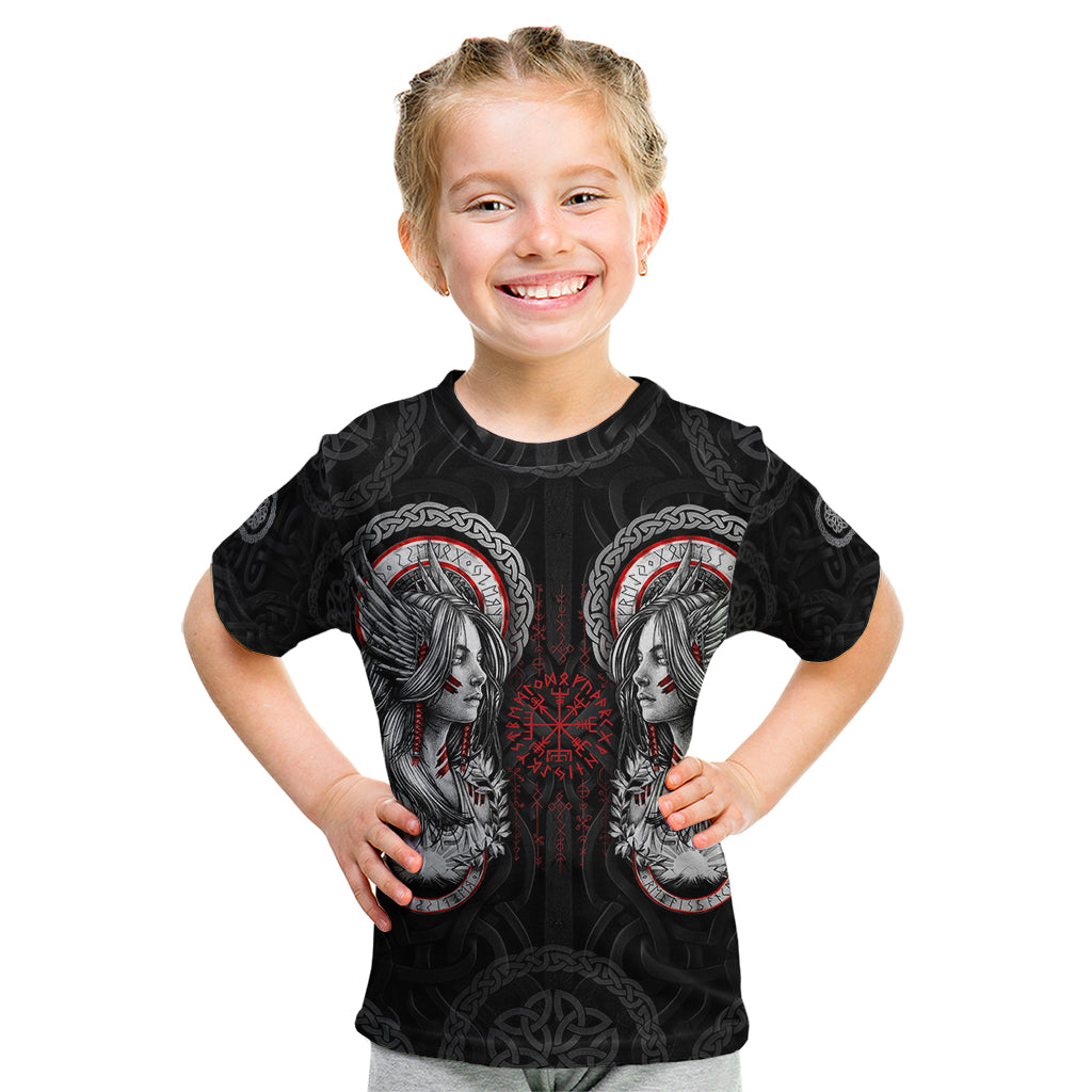 Viking Shieldmaiden Kid T Shirt with Viking Compass Vegvisir - Wonder Print Shop