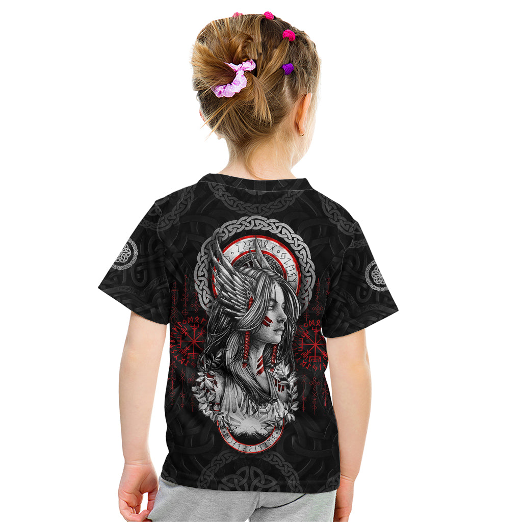 Viking Shieldmaiden Kid T Shirt with Viking Compass Vegvisir - Wonder Print Shop