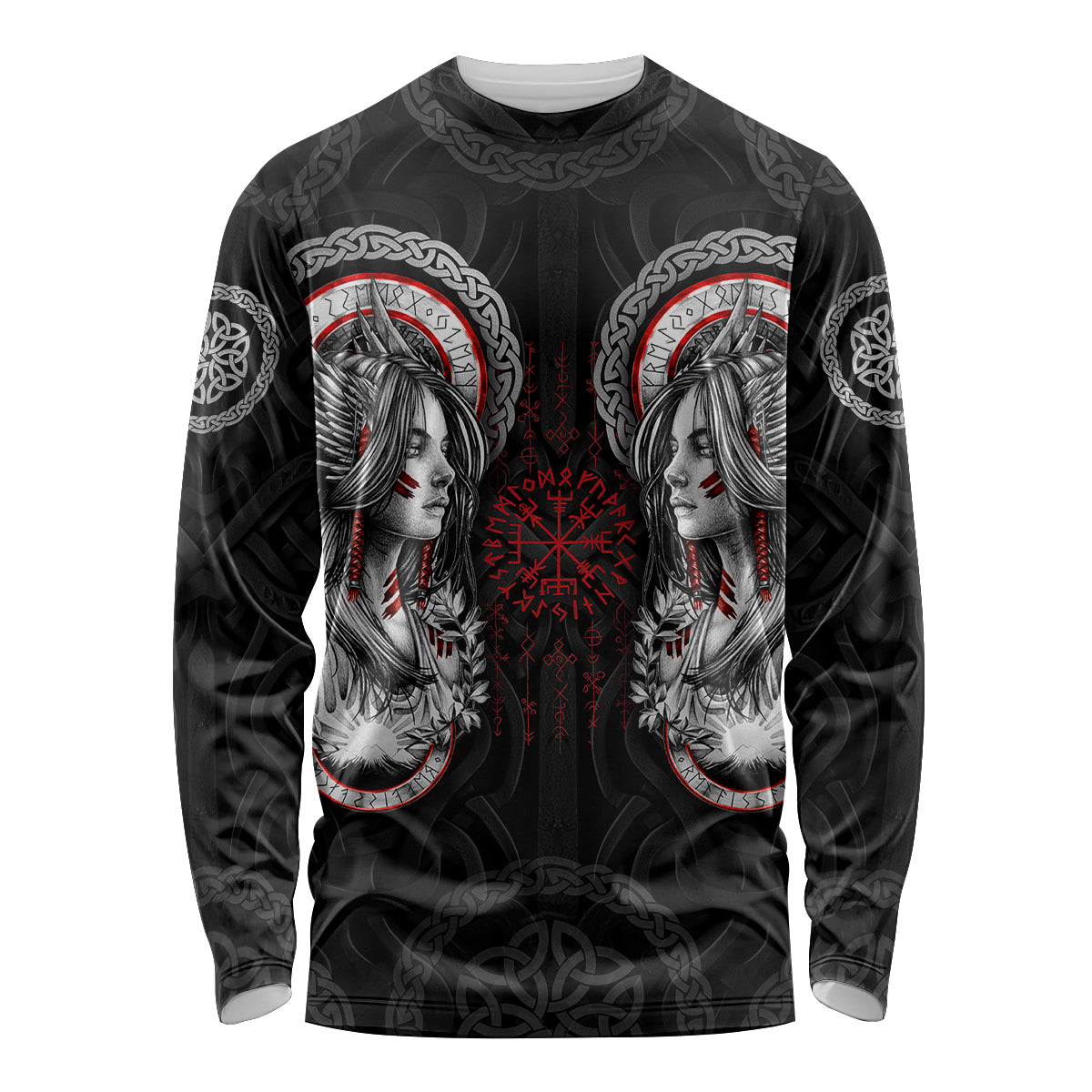Viking Shieldmaiden Long Sleeve Shirt with Viking Compass Vegvisir - Wonder Print Shop