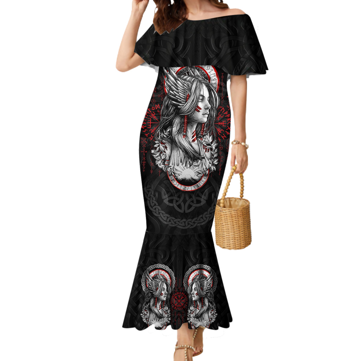 Viking Shieldmaiden Mermaid Dress with Viking Compass Vegvisir - Wonder Print Shop