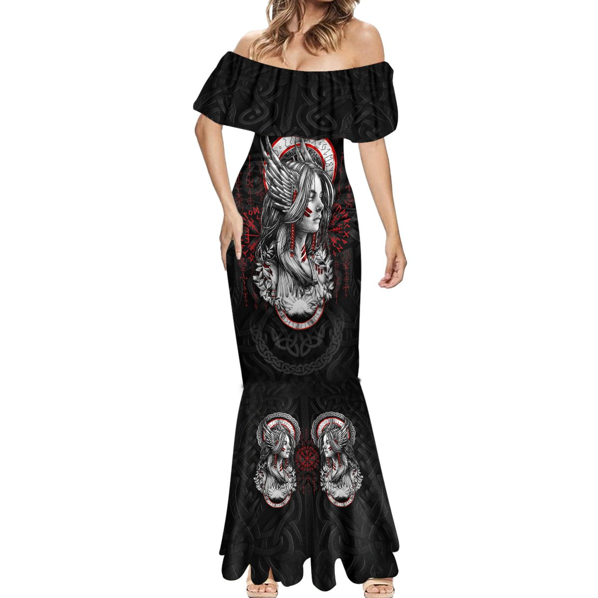 Viking Shieldmaiden Mermaid Dress with Viking Compass Vegvisir - Wonder Print Shop