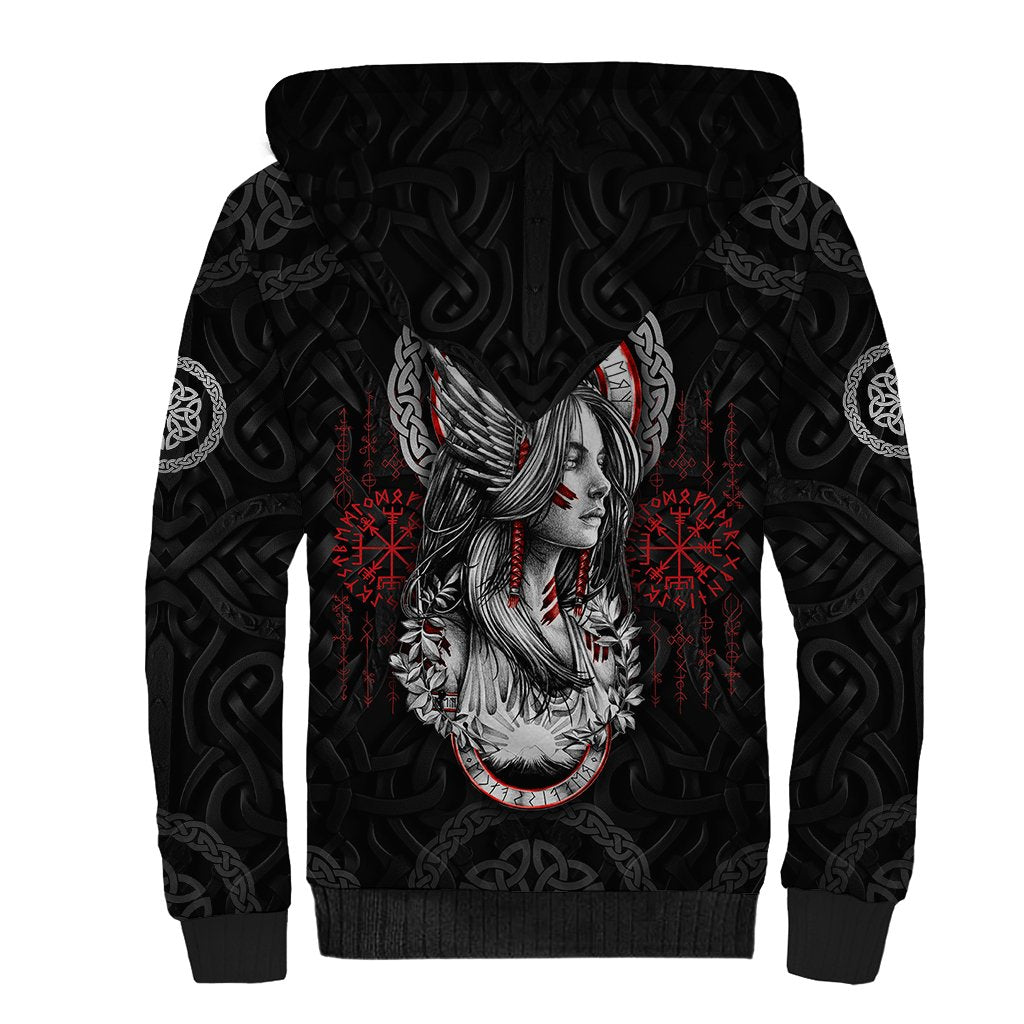 Viking Shieldmaiden Sherpa Hoodie with Viking Compass Vegvisir - Wonder Print Shop