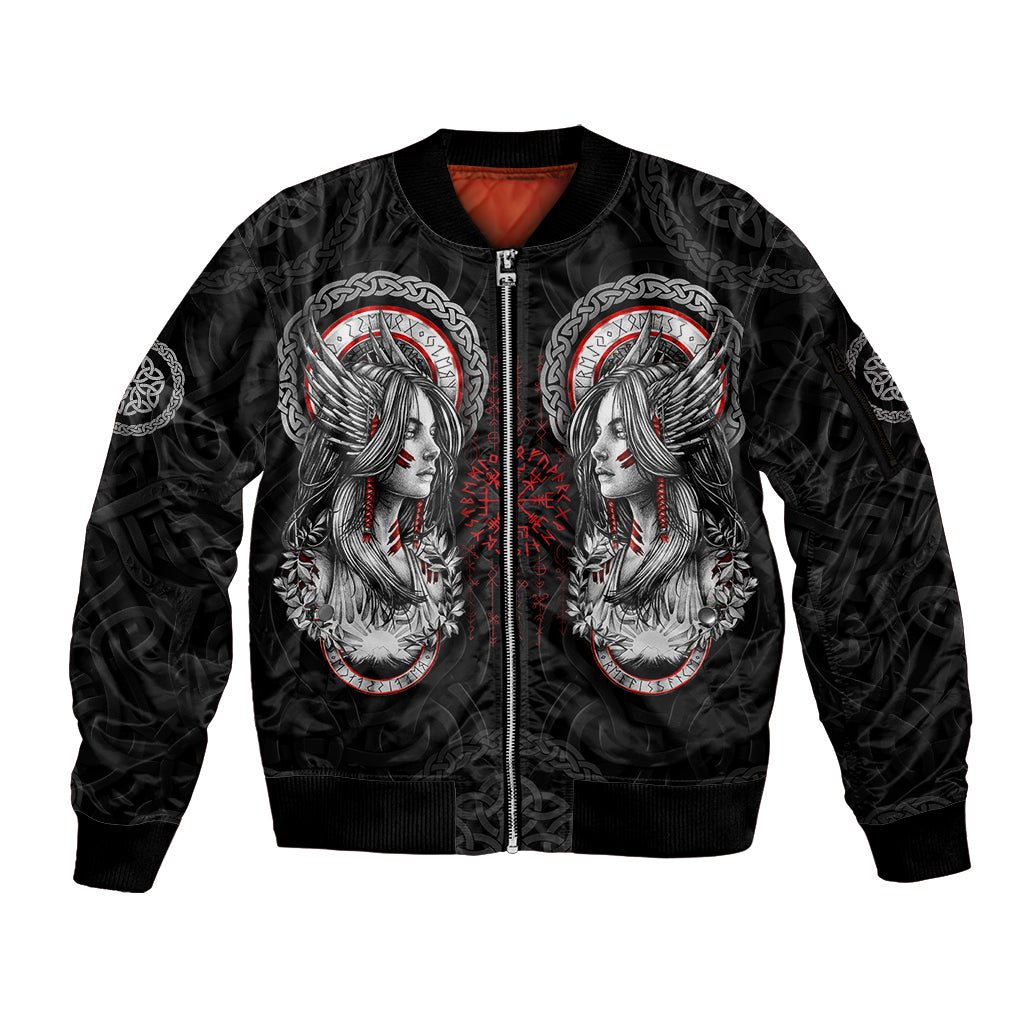 Viking Shieldmaiden Sleeve Zip Bomber Jacket with Viking Compass Vegvisir - Wonder Print Shop