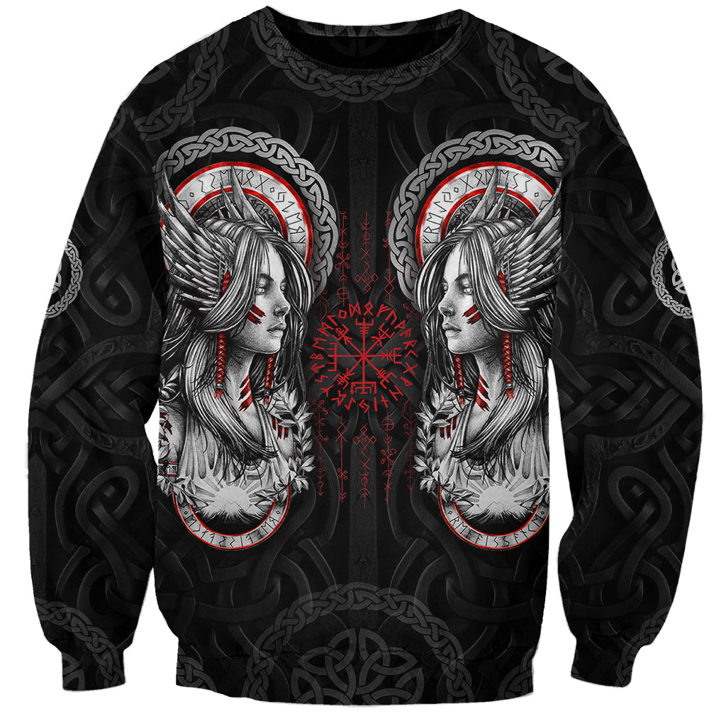 Viking Shieldmaiden Sweatshirt with Viking Compass Vegvisir - Wonder Print Shop
