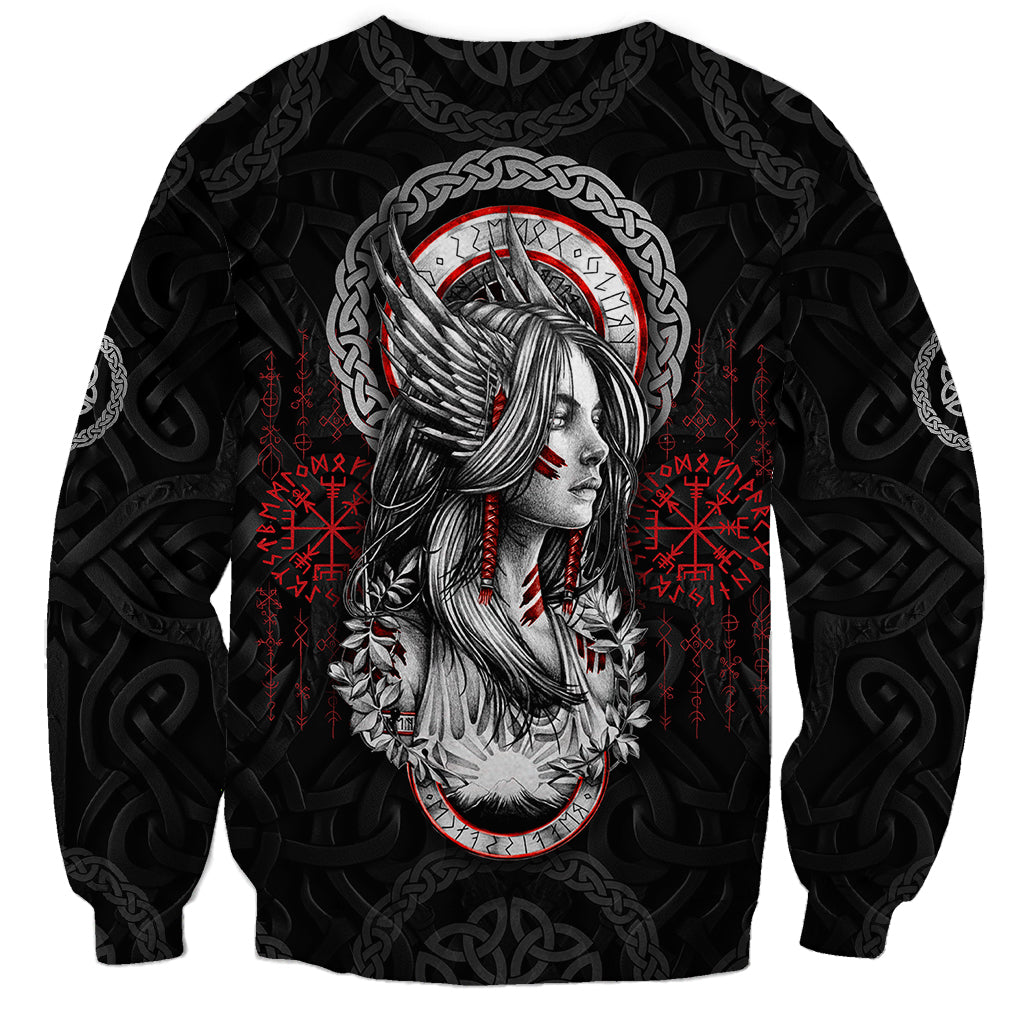 Viking Shieldmaiden Sweatshirt with Viking Compass Vegvisir - Wonder Print Shop