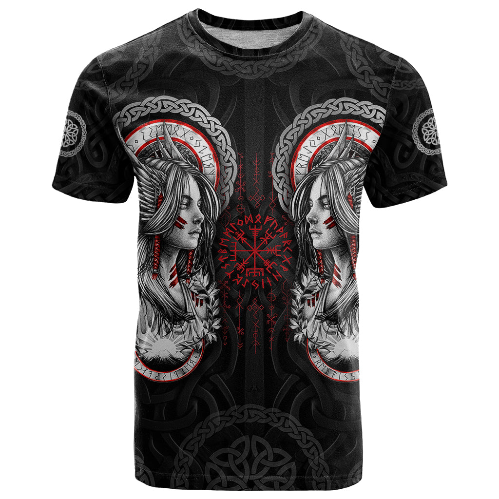 Viking Shieldmaiden T Shirt with Viking Compass Vegvisir - Wonder Print Shop