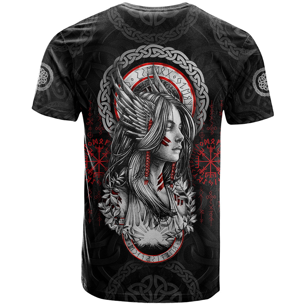 Viking Shieldmaiden T Shirt with Viking Compass Vegvisir - Wonder Print Shop