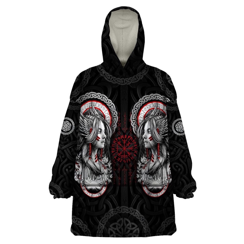 Viking Shieldmaiden Wearable Blanket Hoodie with Viking Compass Vegvisir - Wonder Print Shop