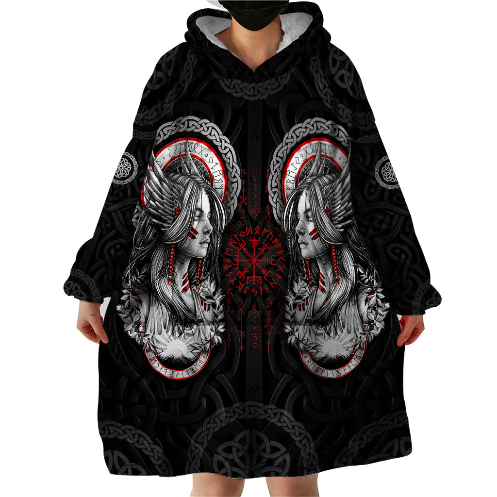 Viking Shieldmaiden Wearable Blanket Hoodie with Viking Compass Vegvisir - Wonder Print Shop
