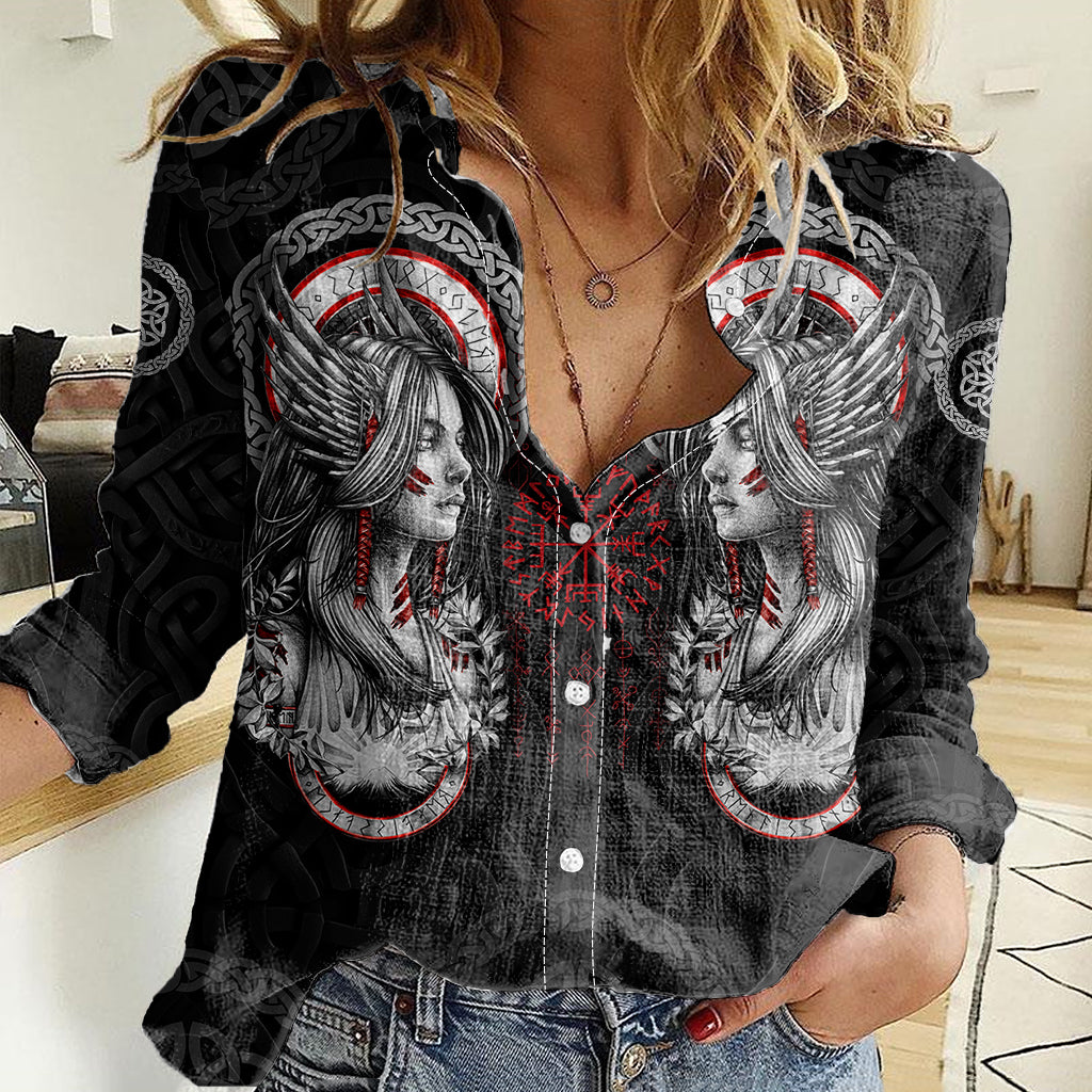 Viking Shieldmaiden Women Casual Shirt with Viking Compass Vegvisir - Wonder Print Shop