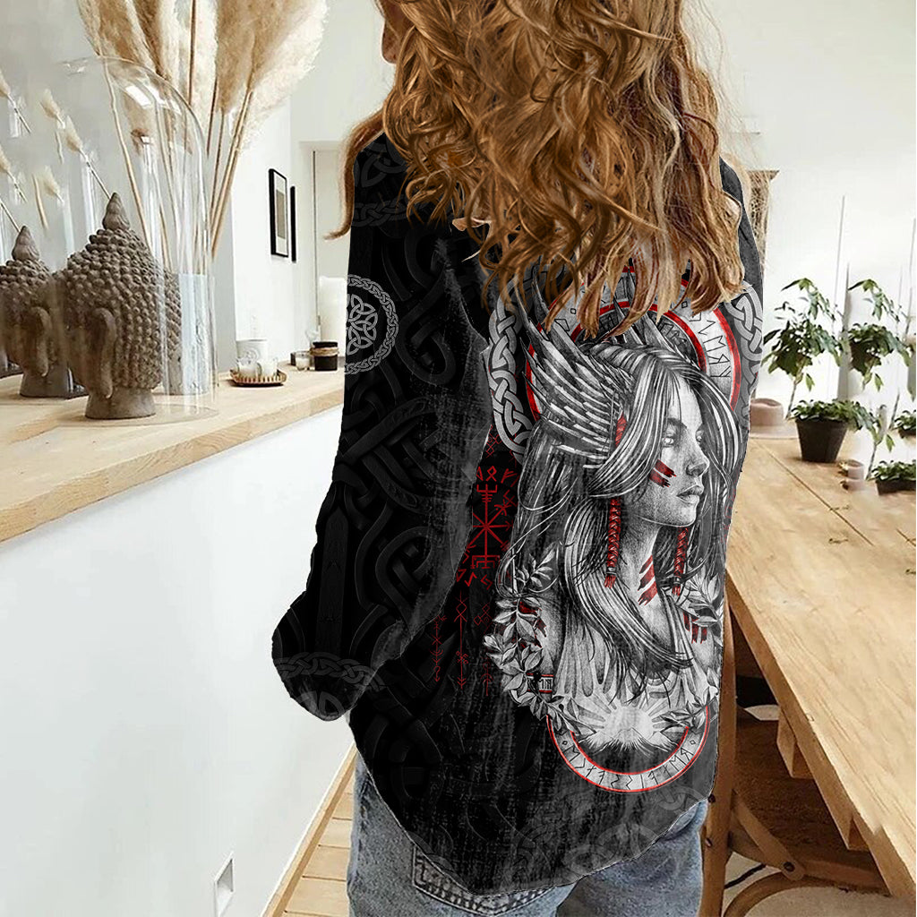 Viking Shieldmaiden Women Casual Shirt with Viking Compass Vegvisir - Wonder Print Shop
