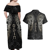 Viking Navigator Couples Matching Off Shoulder Maxi Dress and Hawaiian Shirt Odin's Wisdom in Symbols - Wonder Print Shop