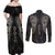 Viking Navigator Couples Matching Off Shoulder Maxi Dress and Long Sleeve Button Shirts Odin's Wisdom in Symbols - Wonder Print Shop
