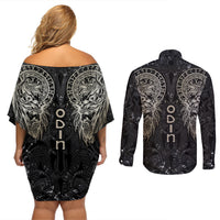 Viking Navigator Couples Matching Off Shoulder Short Dress and Long Sleeve Button Shirts Odin's Wisdom in Symbols - Wonder Print Shop