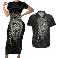 Viking Navigator Couples Matching Short Sleeve Bodycon Dress and Hawaiian Shirt Odin's Wisdom in Symbols - Wonder Print Shop