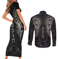 Viking Navigator Couples Matching Short Sleeve Bodycon Dress and Long Sleeve Button Shirts Odin's Wisdom in Symbols - Wonder Print Shop