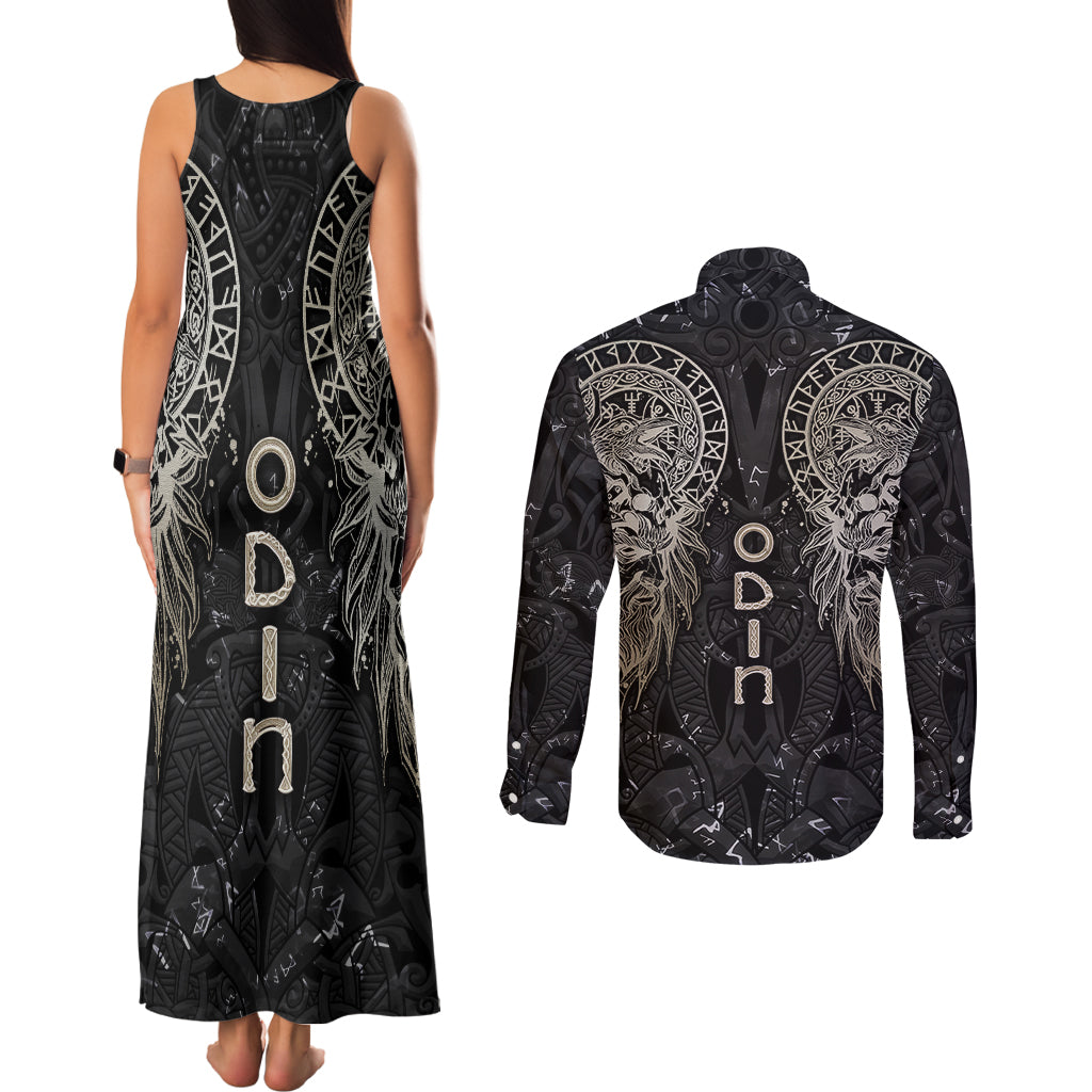 Viking Navigator Couples Matching Tank Maxi Dress and Long Sleeve Button Shirts Odin's Wisdom in Symbols - Wonder Print Shop