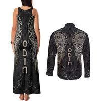 Viking Navigator Couples Matching Tank Maxi Dress and Long Sleeve Button Shirts Odin's Wisdom in Symbols - Wonder Print Shop