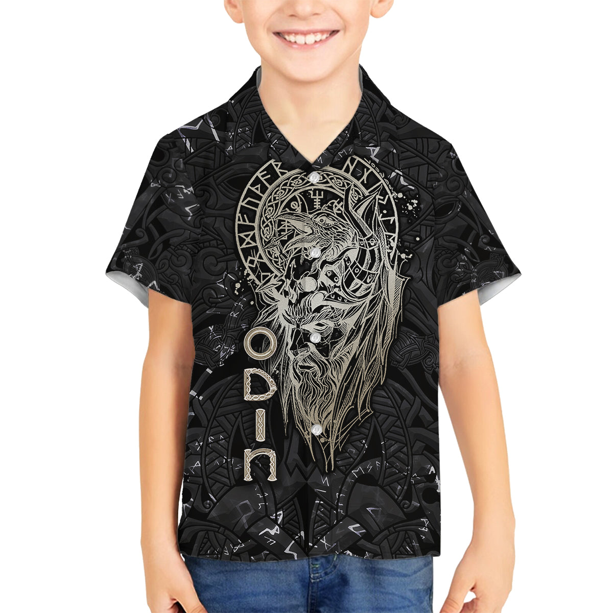 Viking Navigator Family Matching Long Sleeve Bodycon Dress and Hawaiian Shirt Odin's Wisdom in Symbols - Wonder Print Shop