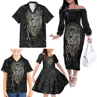Viking Navigator Family Matching Off Shoulder Long Sleeve Dress and Hawaiian Shirt Odin's Wisdom in Symbols - Wonder Print Shop
