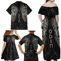 Viking Navigator Family Matching Off Shoulder Maxi Dress and Hawaiian Shirt Odin's Wisdom in Symbols - Wonder Print Shop
