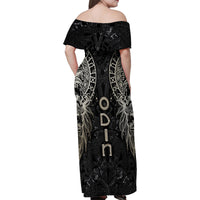 Viking Navigator Family Matching Off Shoulder Maxi Dress and Hawaiian Shirt Odin's Wisdom in Symbols - Wonder Print Shop