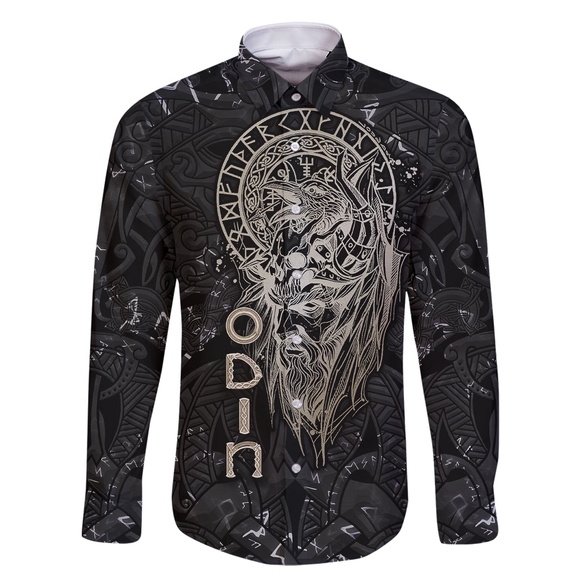 Viking Navigator Family Matching Off Shoulder Short Dress and Hawaiian Shirt Odin's Wisdom in Symbols - Wonder Print Shop