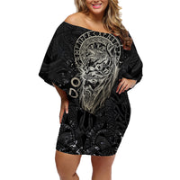 Viking Navigator Family Matching Off Shoulder Short Dress and Hawaiian Shirt Odin's Wisdom in Symbols - Wonder Print Shop