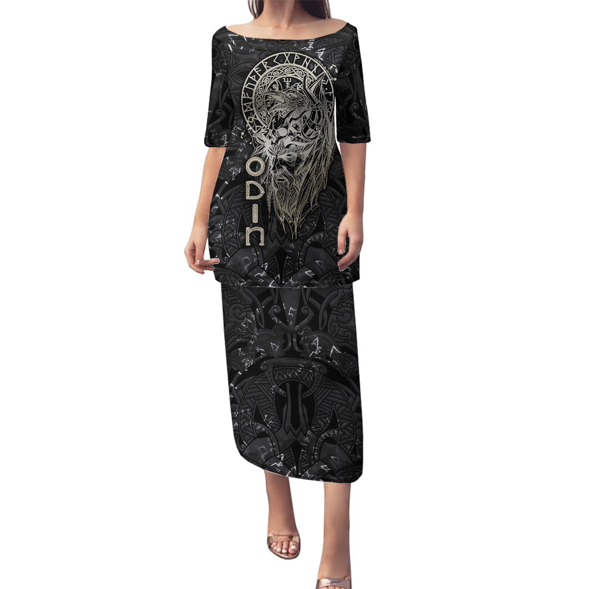 Viking Navigator Family Matching Puletasi Dress and Hawaiian Shirt Odin's Wisdom in Symbols - Wonder Print Shop