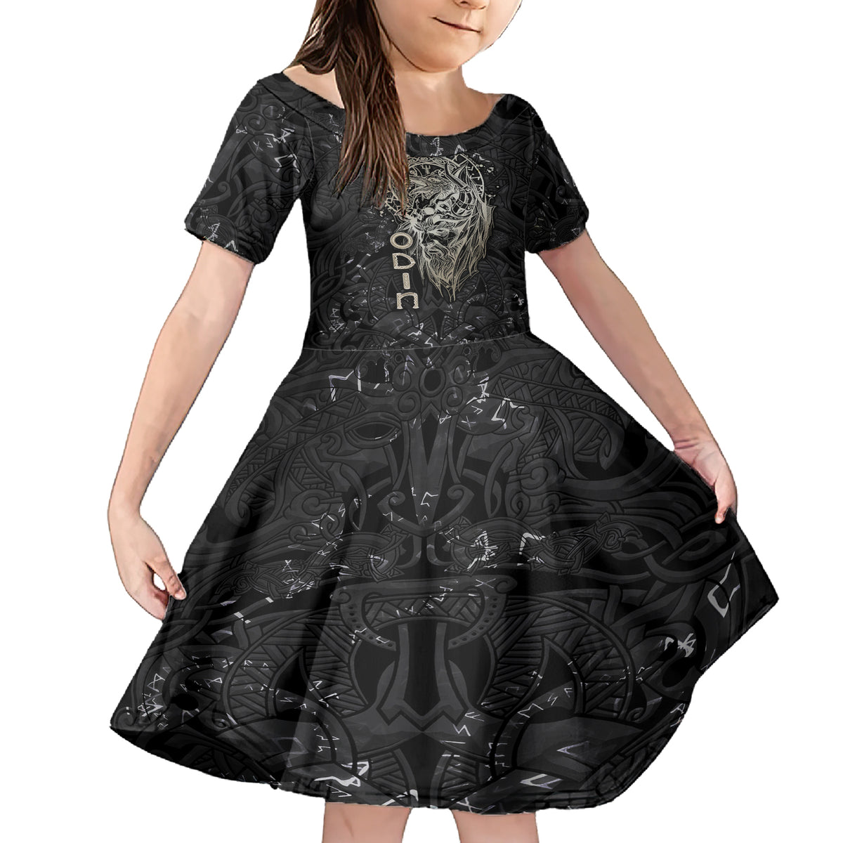 Viking Navigator Family Matching Short Sleeve Bodycon Dress and Hawaiian Shirt Odin's Wisdom in Symbols - Wonder Print Shop