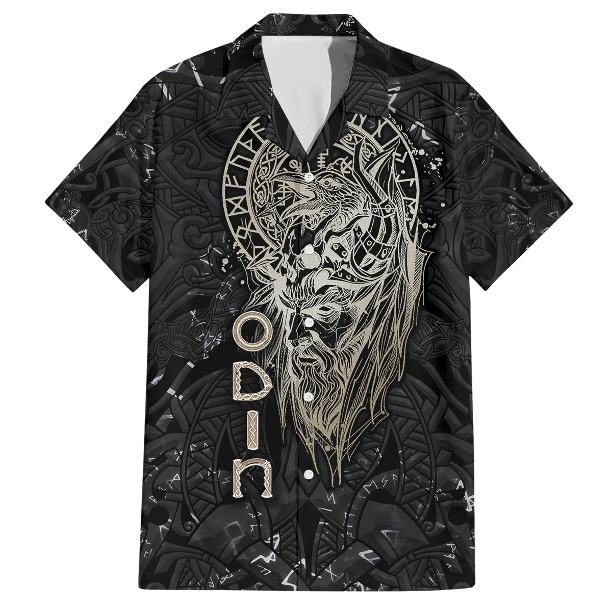 Viking Navigator Family Matching Short Sleeve Bodycon Dress and Hawaiian Shirt Odin's Wisdom in Symbols - Wonder Print Shop