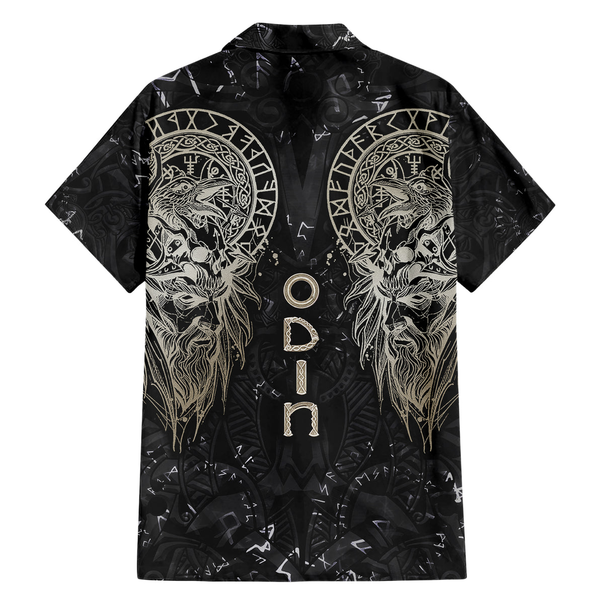 Viking Navigator Family Matching Short Sleeve Bodycon Dress and Hawaiian Shirt Odin's Wisdom in Symbols - Wonder Print Shop
