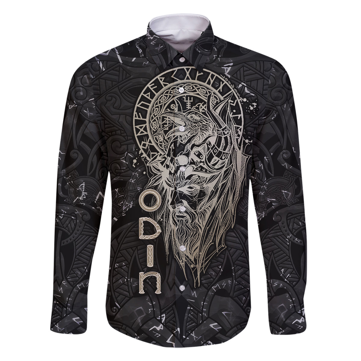 Viking Navigator Family Matching Short Sleeve Bodycon Dress and Hawaiian Shirt Odin's Wisdom in Symbols - Wonder Print Shop